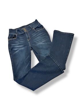 👖 Bamboo Dark Wash High Rise Flare Jeans – Size 13 – Triple Button Stretchy! GUC